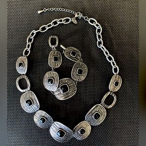 Lia Sophia Pewter Tone Necklace with matching Bracelet with Black Onyx Cabochon